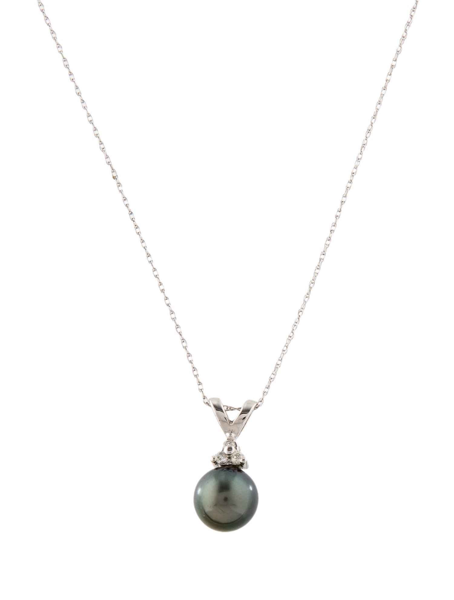 Necklace 14K Pearl & Diamond Drop Pendant