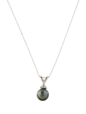 Necklace 14K Pearl & Diamond Drop Pendant Necklace