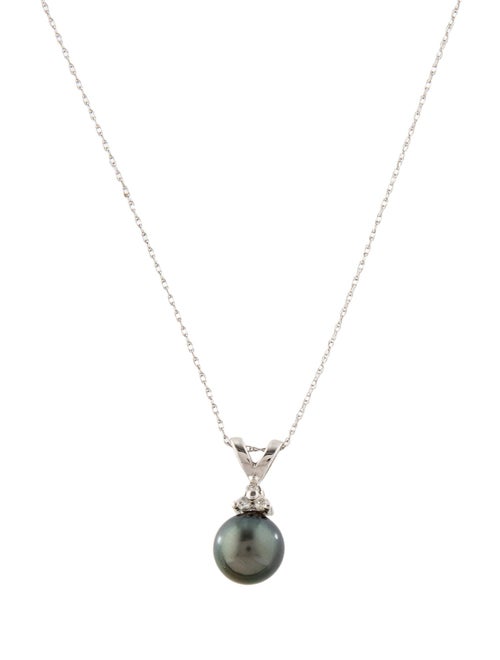 Necklace 14K Pearl & Diamond Drop Pendant Necklace