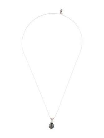 Necklace 14K Pearl & Diamond Drop Pendant Necklace