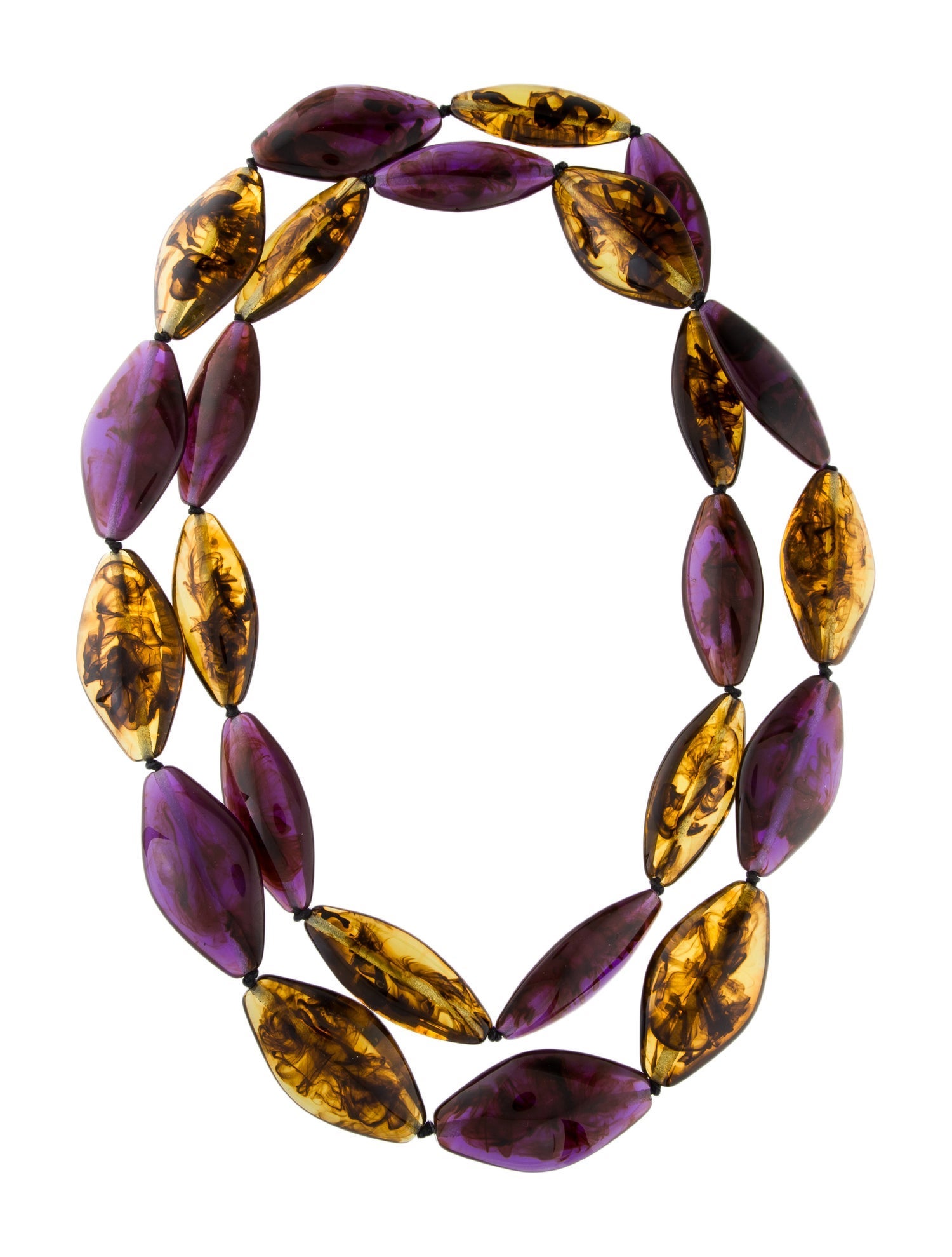 Necklace Vintage Resin & Cord Long Bead Strand Necklace