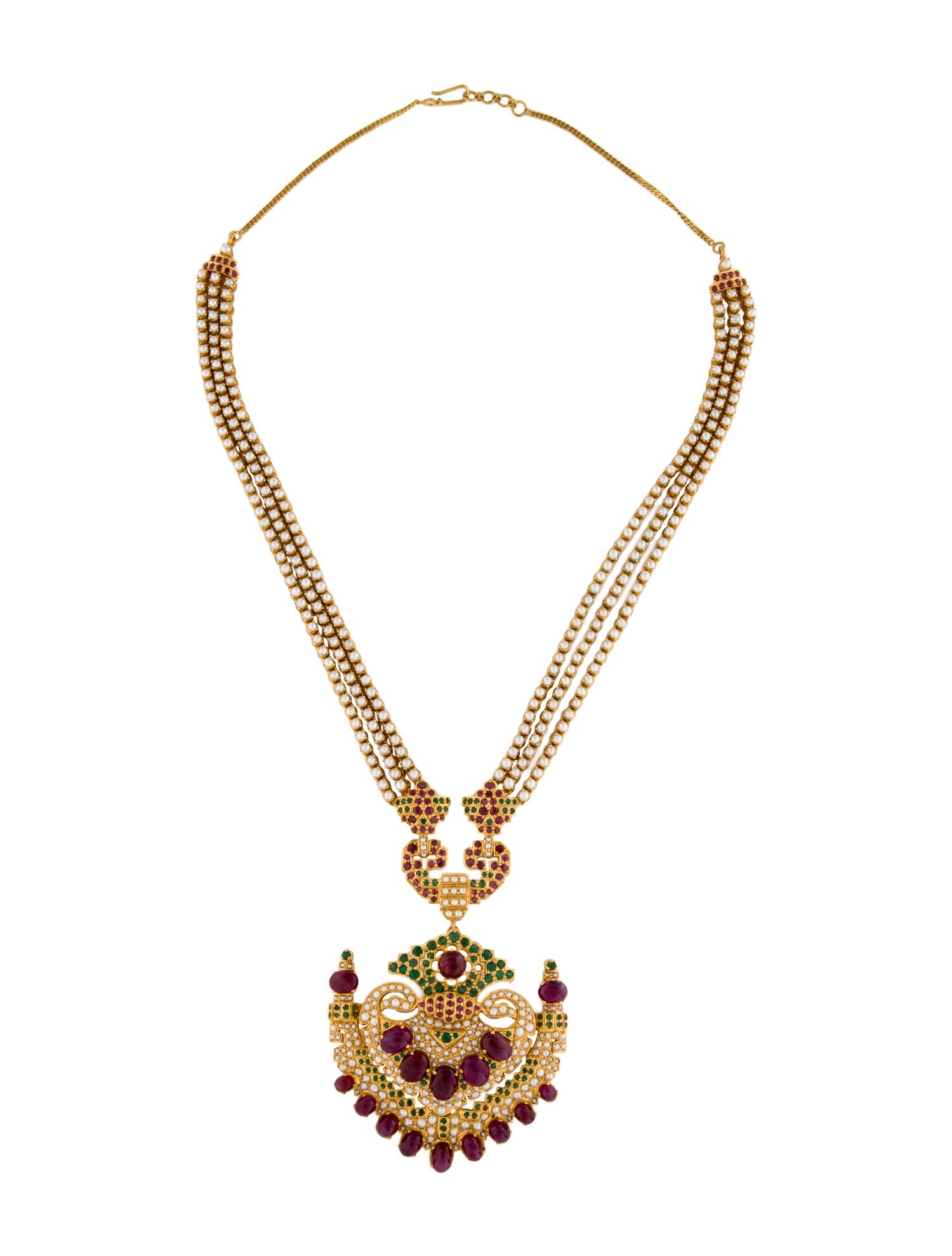 Necklace 22K Pearl, Ruby & Emerald
