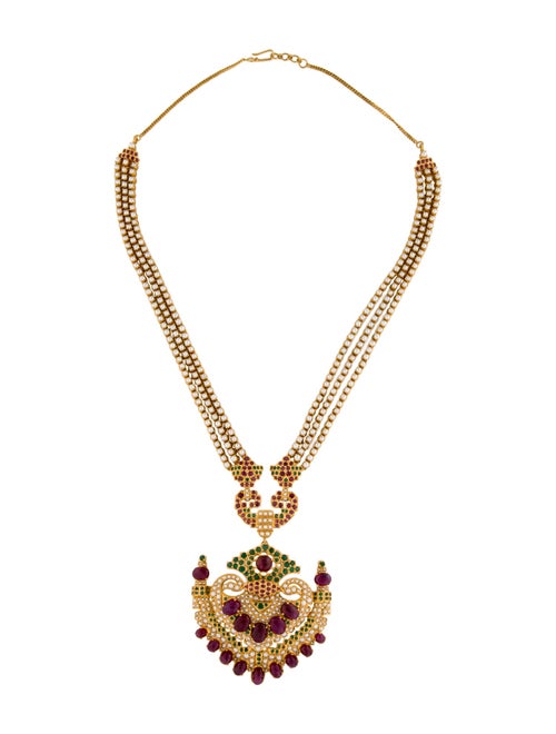 Necklace 22K Pearl, Ruby & Emerald Necklace