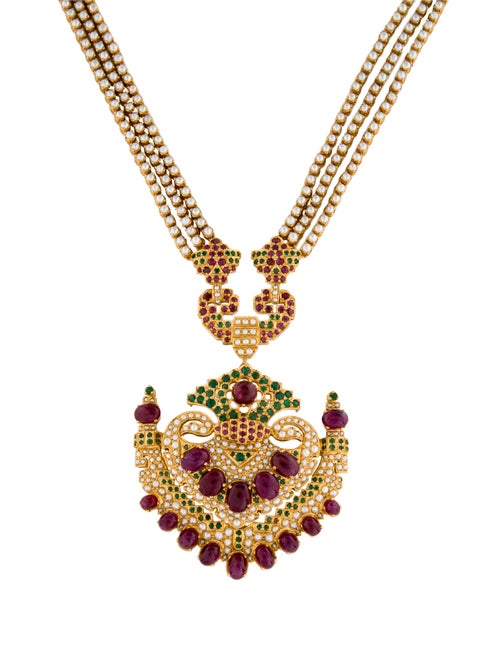 Necklace 22K Pearl, Ruby & Emerald Necklace