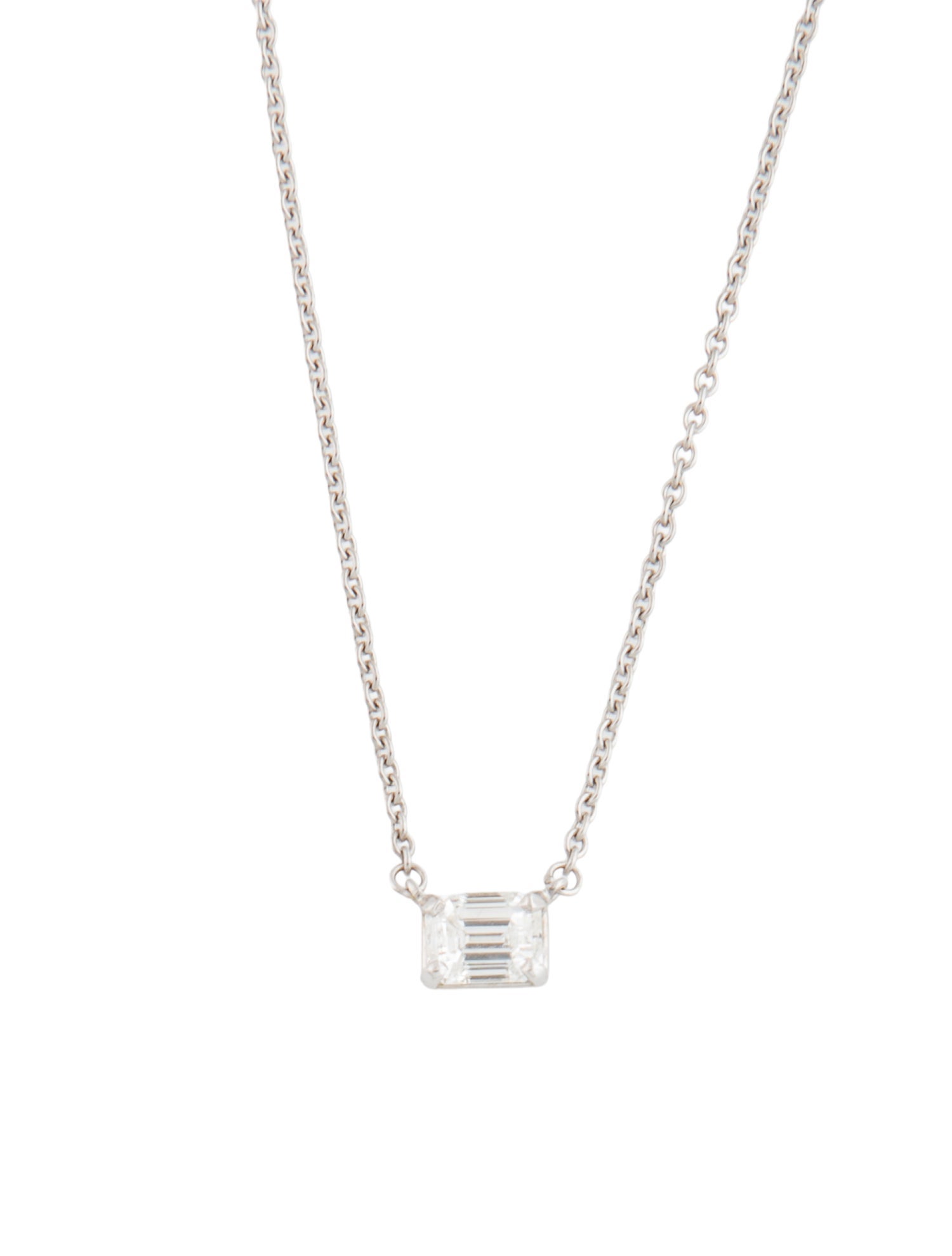 Necklace 14K 1.10ct Diamond Emerald Cut Pendant