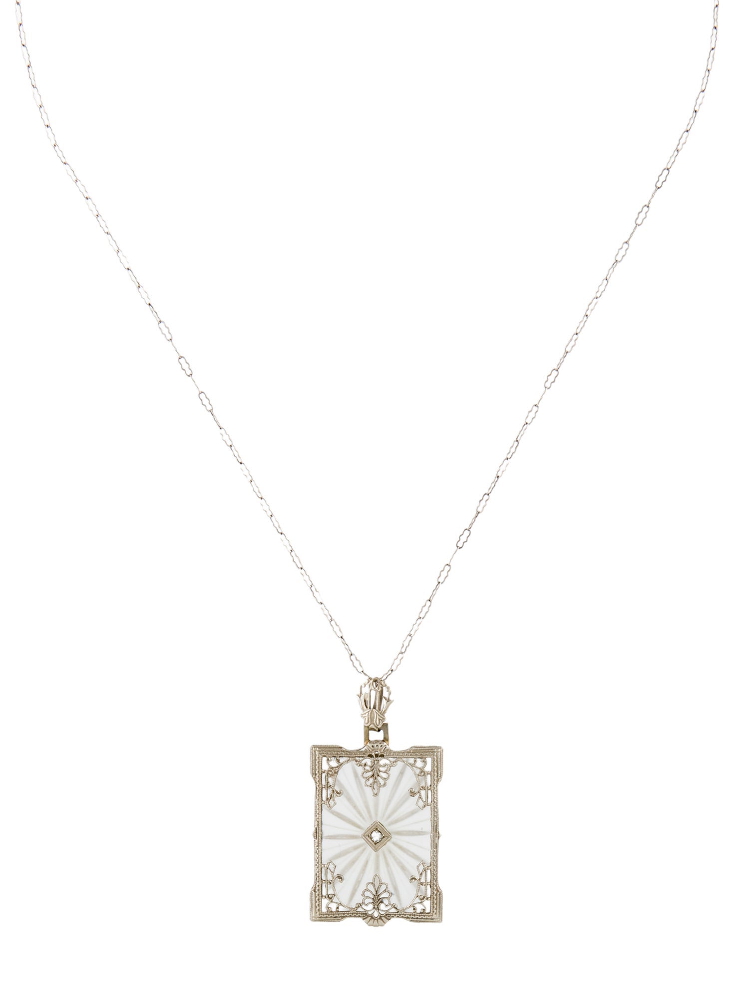 Necklace Art Deco 14K Quartz & Diamond Pendant