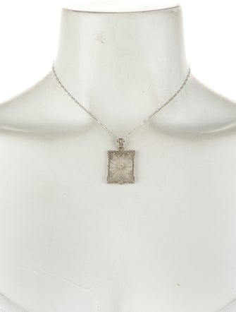 Necklace Art Deco 14K Quartz & Diamond Pendant Necklace
