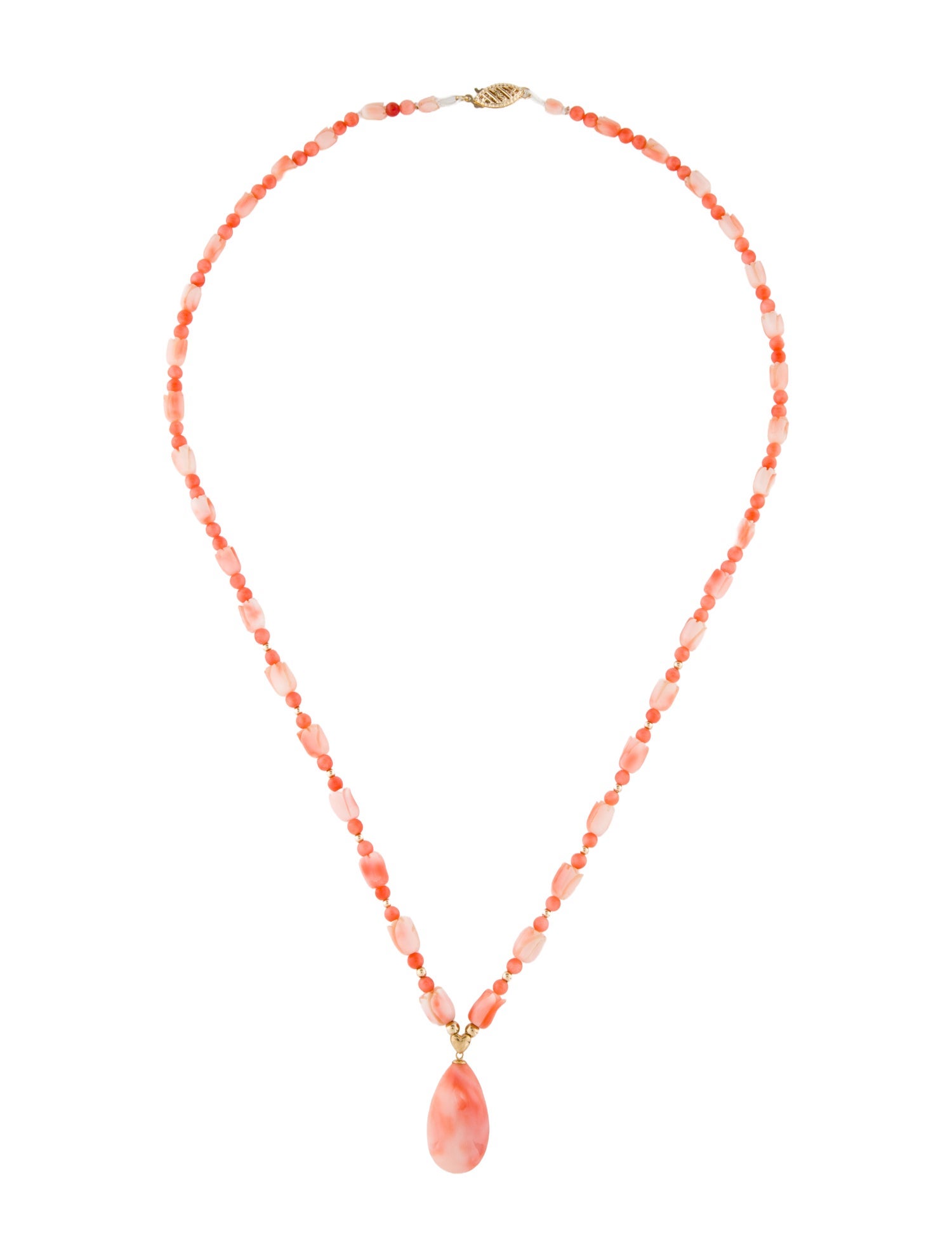 Necklace 14K Coral Floral Pendant