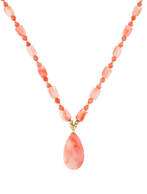 Necklace 14K Coral Floral Pendant Necklace
