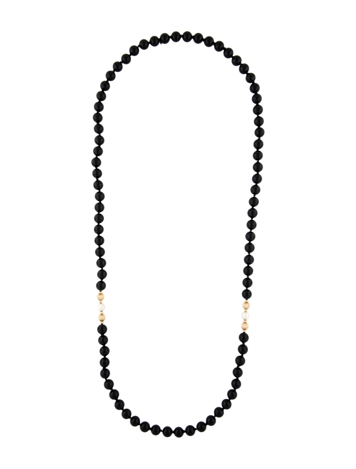 Necklace 14K Onyx & Pearl Bead Strand