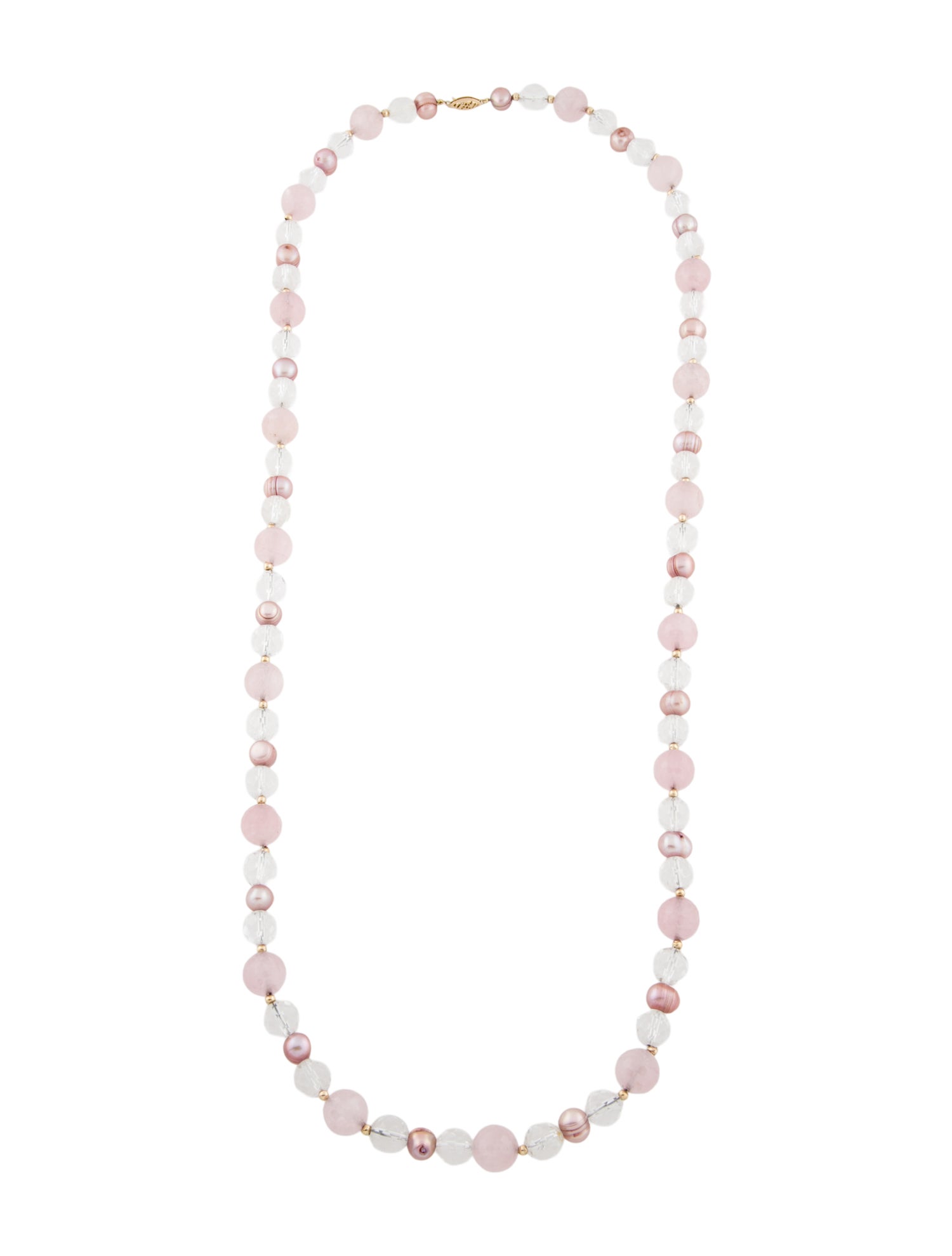 Necklace 14K Dyed Pearl, Rose Quartz & Quartz Bead Strand