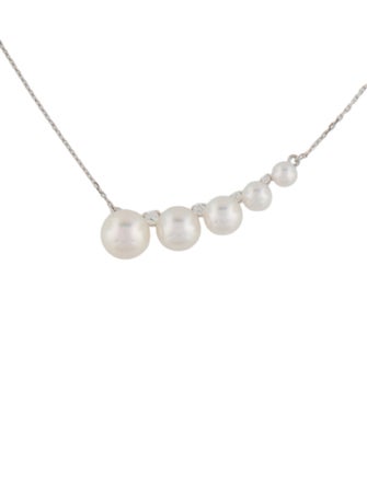 Necklace 18K Cultured Pearl & Diamond Graduated Pendant Necklace