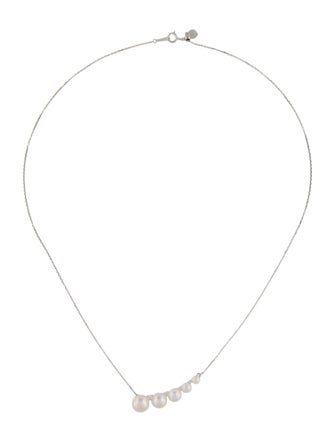 Necklace 18K Cultured Pearl & Diamond Graduated Pendant Necklace