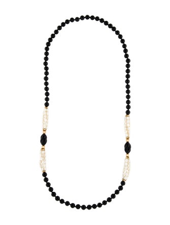 Necklace 14K Pearl & Onyx Strand Necklace