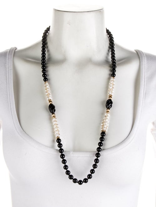Necklace 14K Pearl & Onyx Strand Necklace