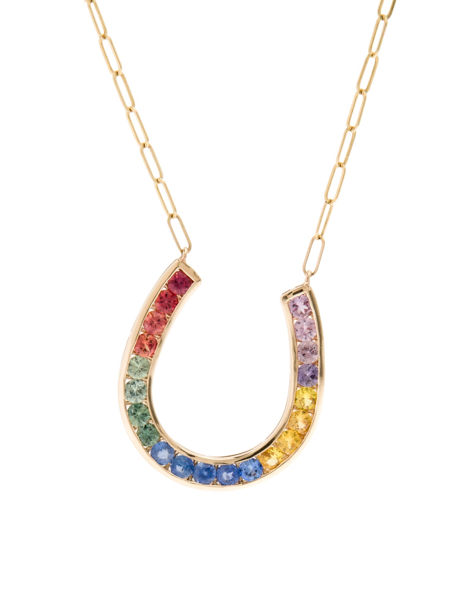 Necklace 14K 4.02ctw Sapphire Horseshoe Pendant