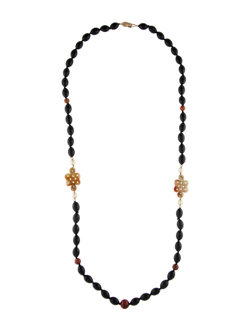 Necklace 14K Pearl, Jadeite & Onyx Bead Necklace