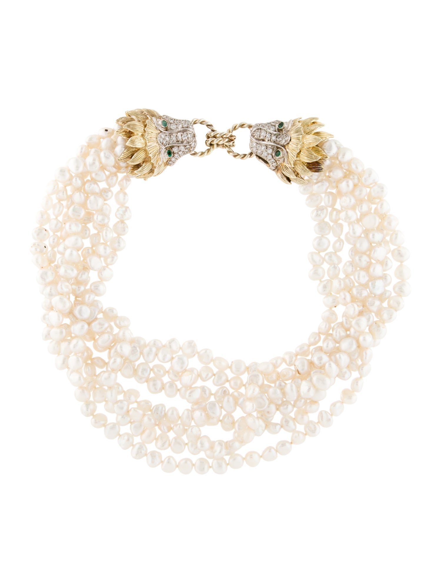 Necklace 14K 2.08ctw Diamond, Emerald & Pearl Multi Strand