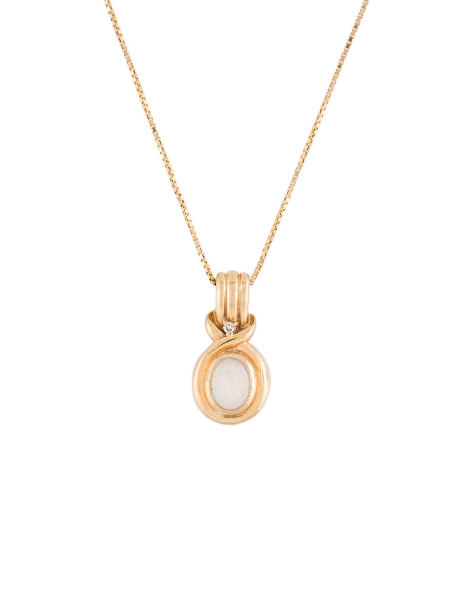 Necklace 14K Opal & Diamond Pendant w/ 18K Chain
