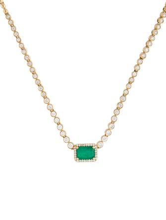 Necklace 14K Emerald & Diamond Pendant Necklace