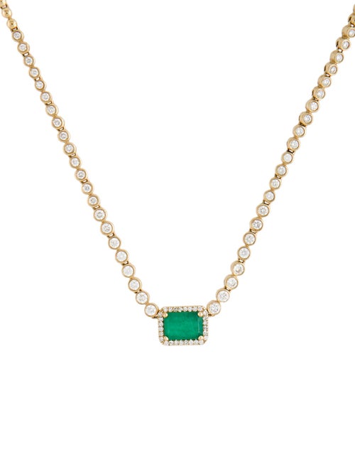 Necklace 14K Emerald & Diamond Pendant Necklace