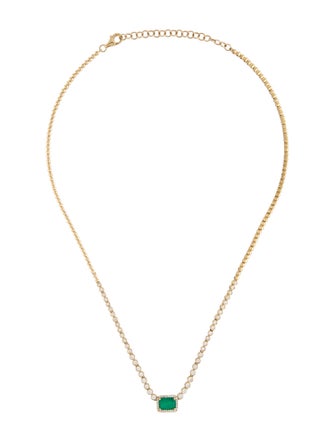 Necklace 14K Emerald & Diamond Pendant Necklace