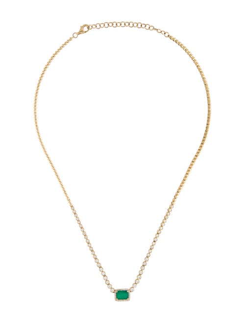Necklace 14K Emerald & Diamond Pendant Necklace