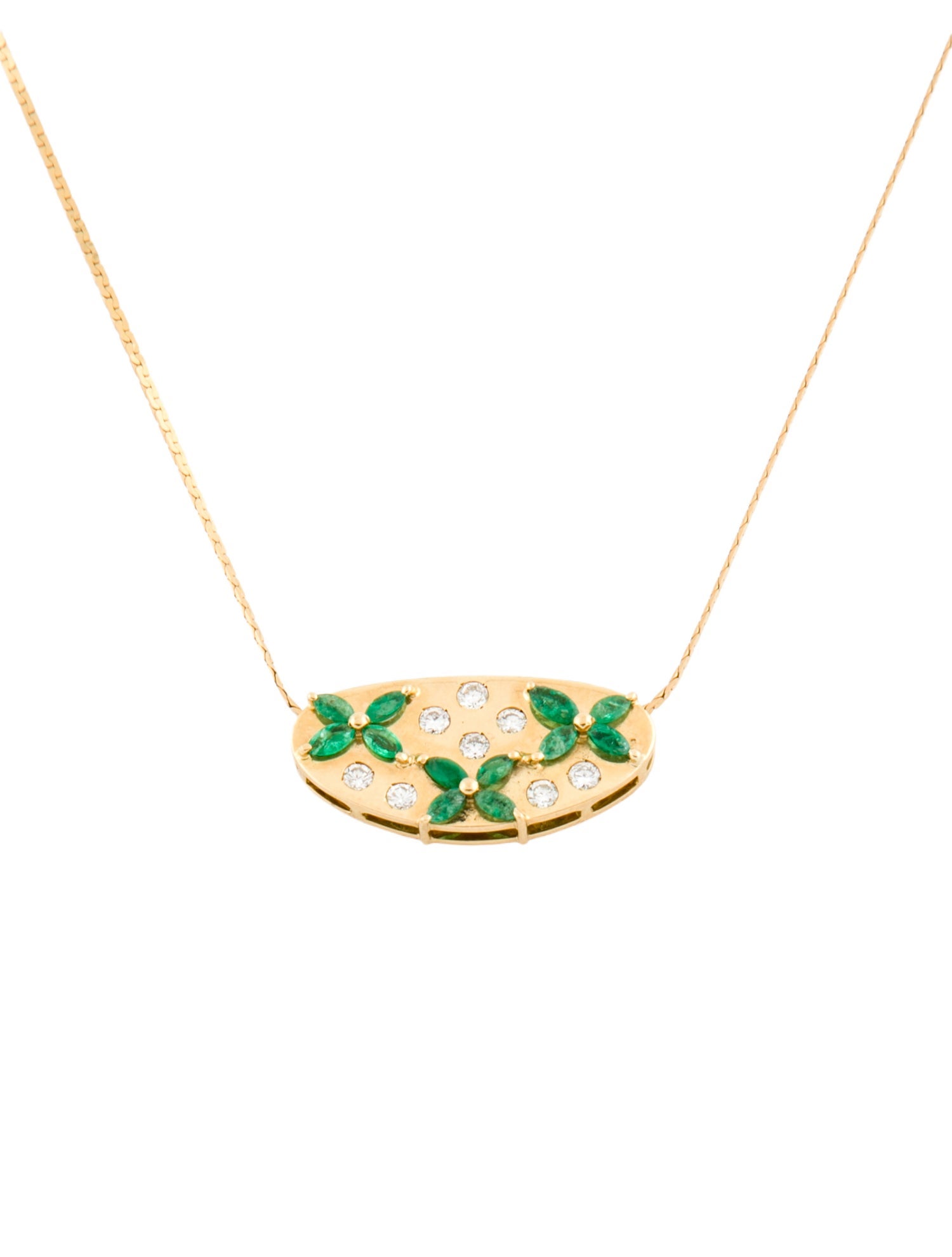 Necklace 18K Emerald & Diamond Pendant w/ 14K Boston Link Chain