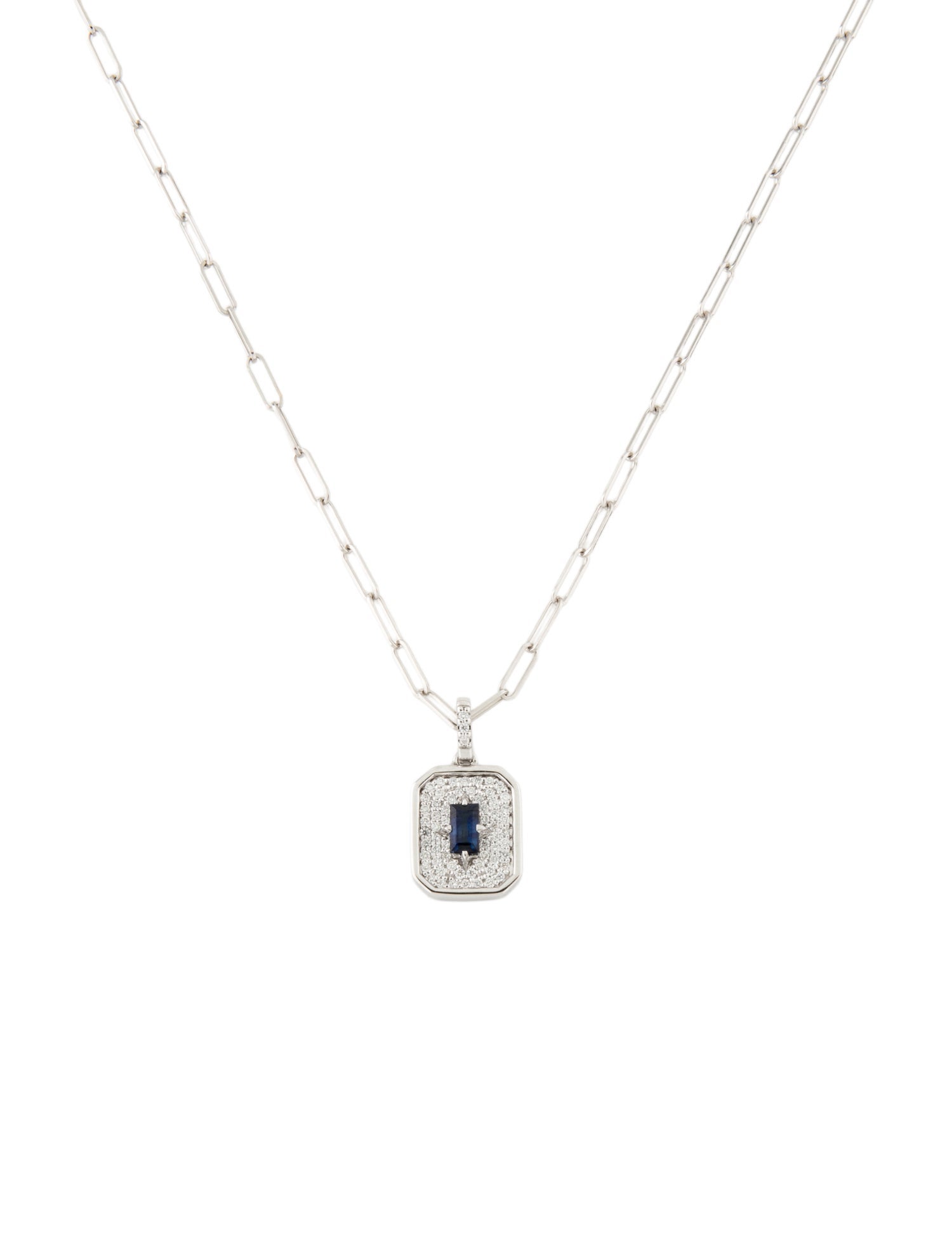 Necklace 14K Sapphire & Diamond Tag Paperclip