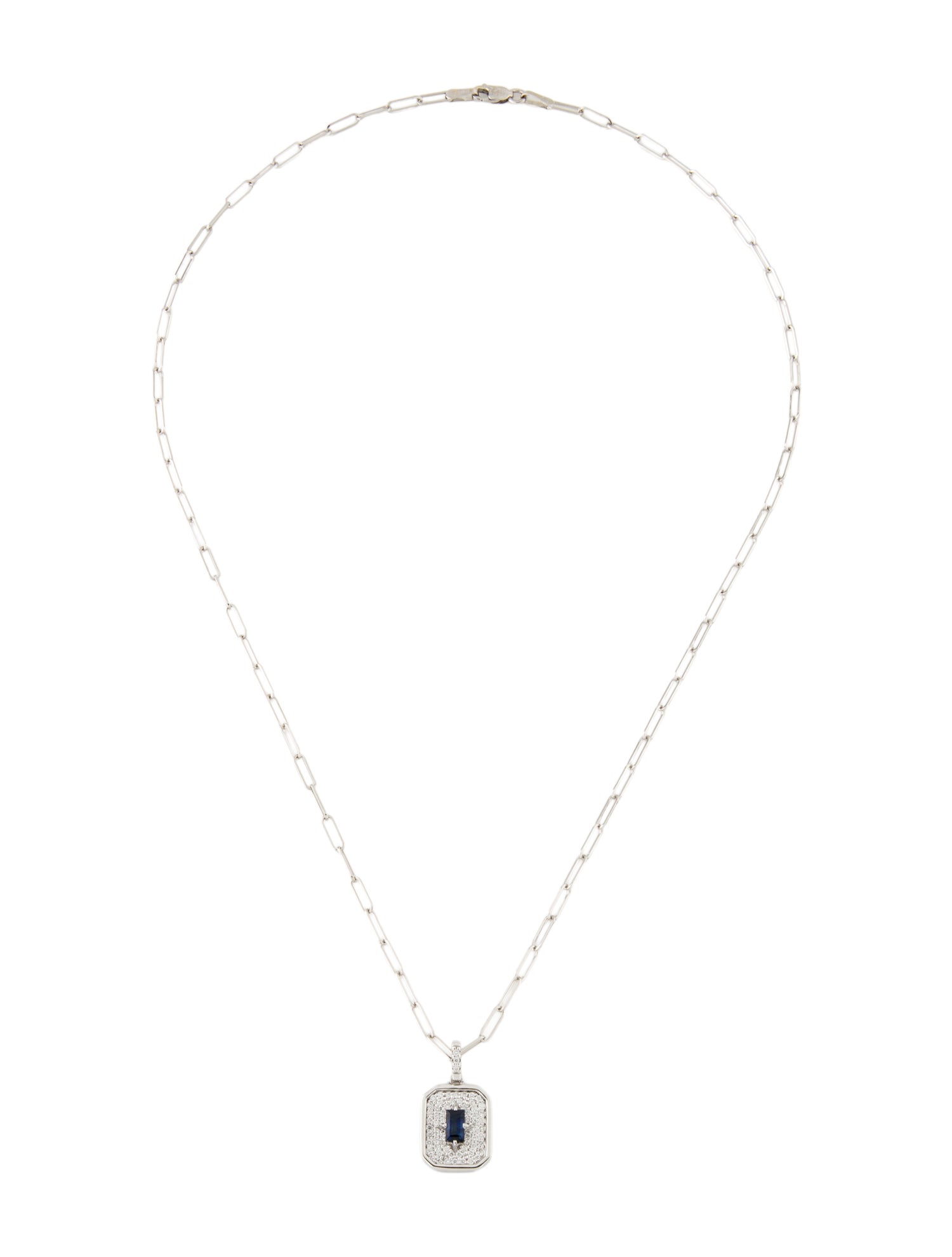 Necklace 14K Sapphire & Diamond Tag Paperclip