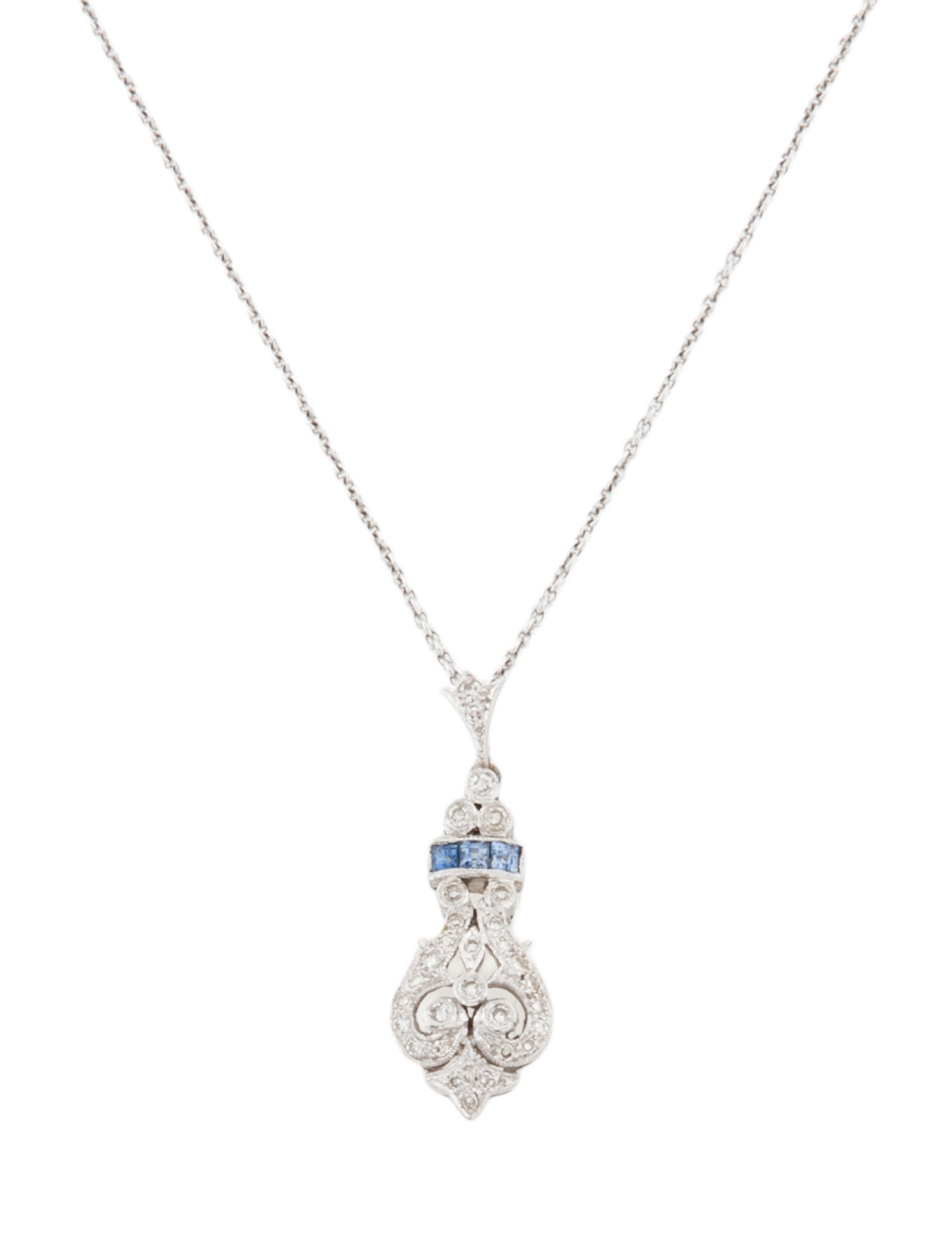 Necklace 18K Sapphire & Diamond Pendant w/ 14K Chain