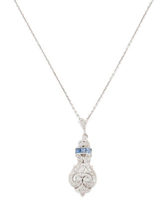 Necklace 18K Sapphire & Diamond Pendant w/ 14K Chain