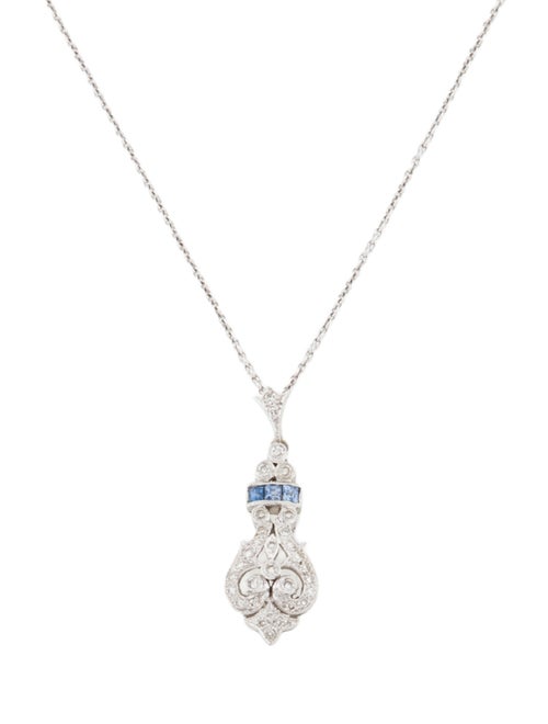 Necklace 18K Sapphire & Diamond Pendant w/ 14K Chain