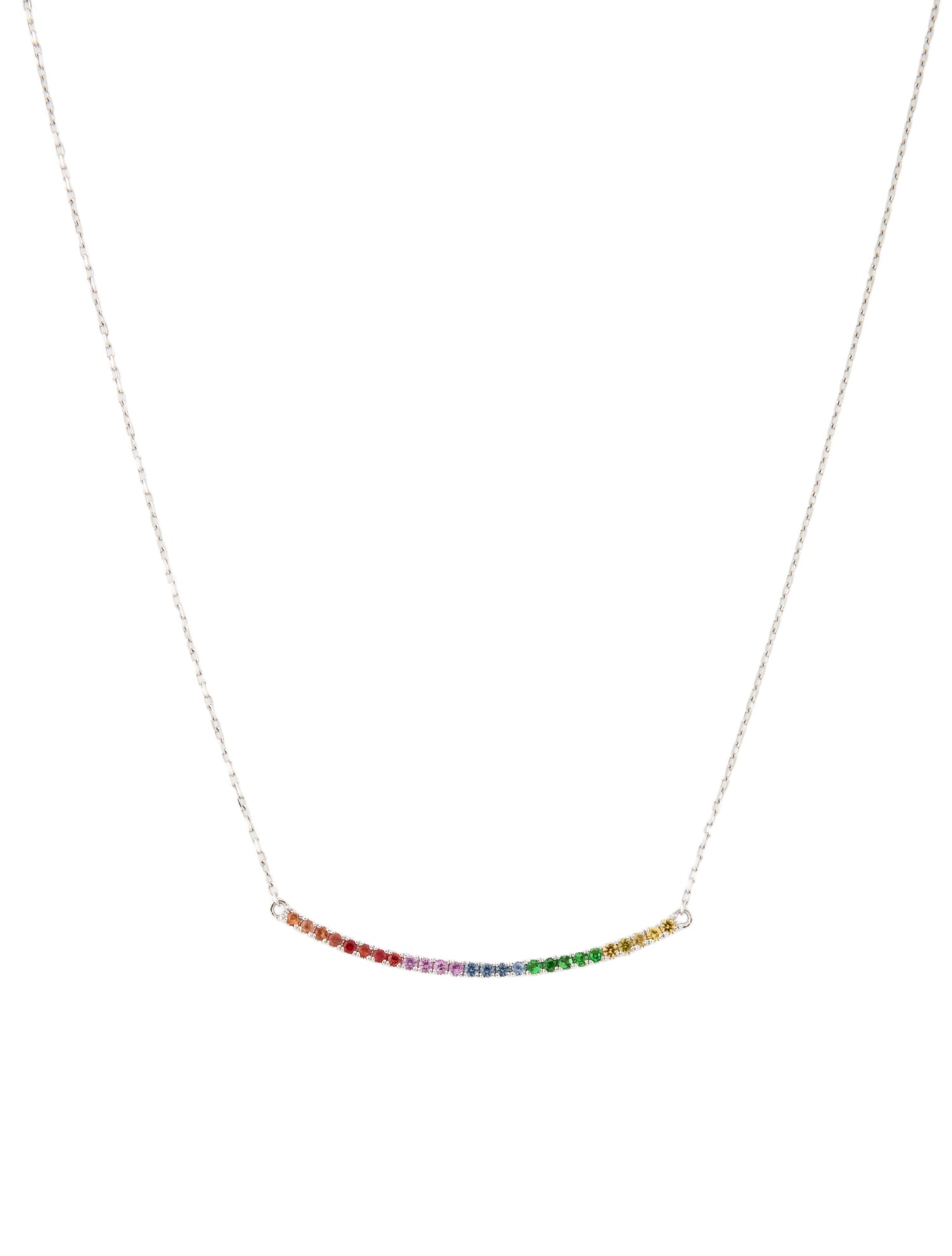 Necklace 14K Tsavorite & Sapphire Curved Bar