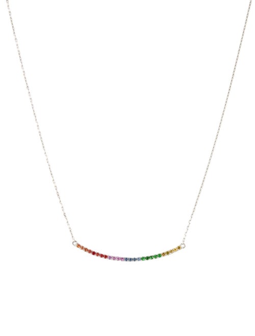 Necklace 14K Tsavorite & Sapphire Curved Bar Necklace