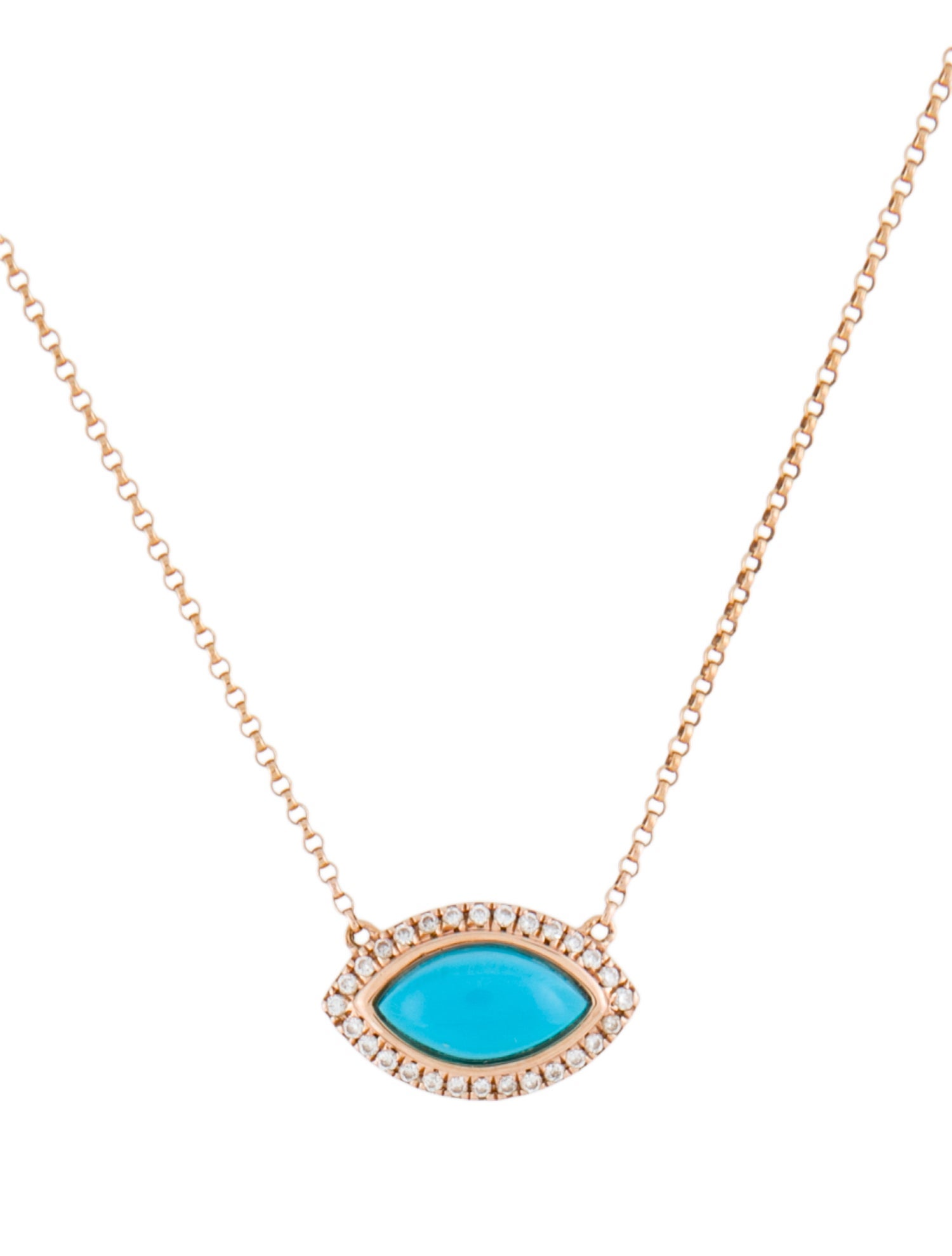 Necklace 14K Turquoise & Diamond Evil Eye Pendant