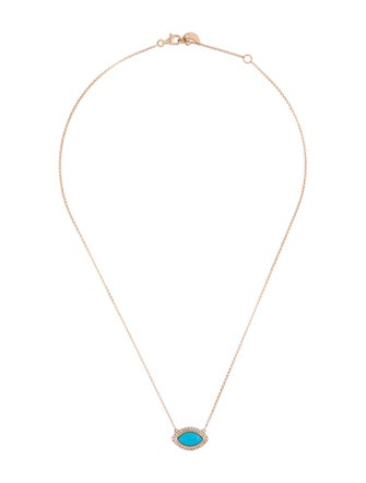 Necklace 14K Turquoise & Diamond Evil Eye Pendant Necklace