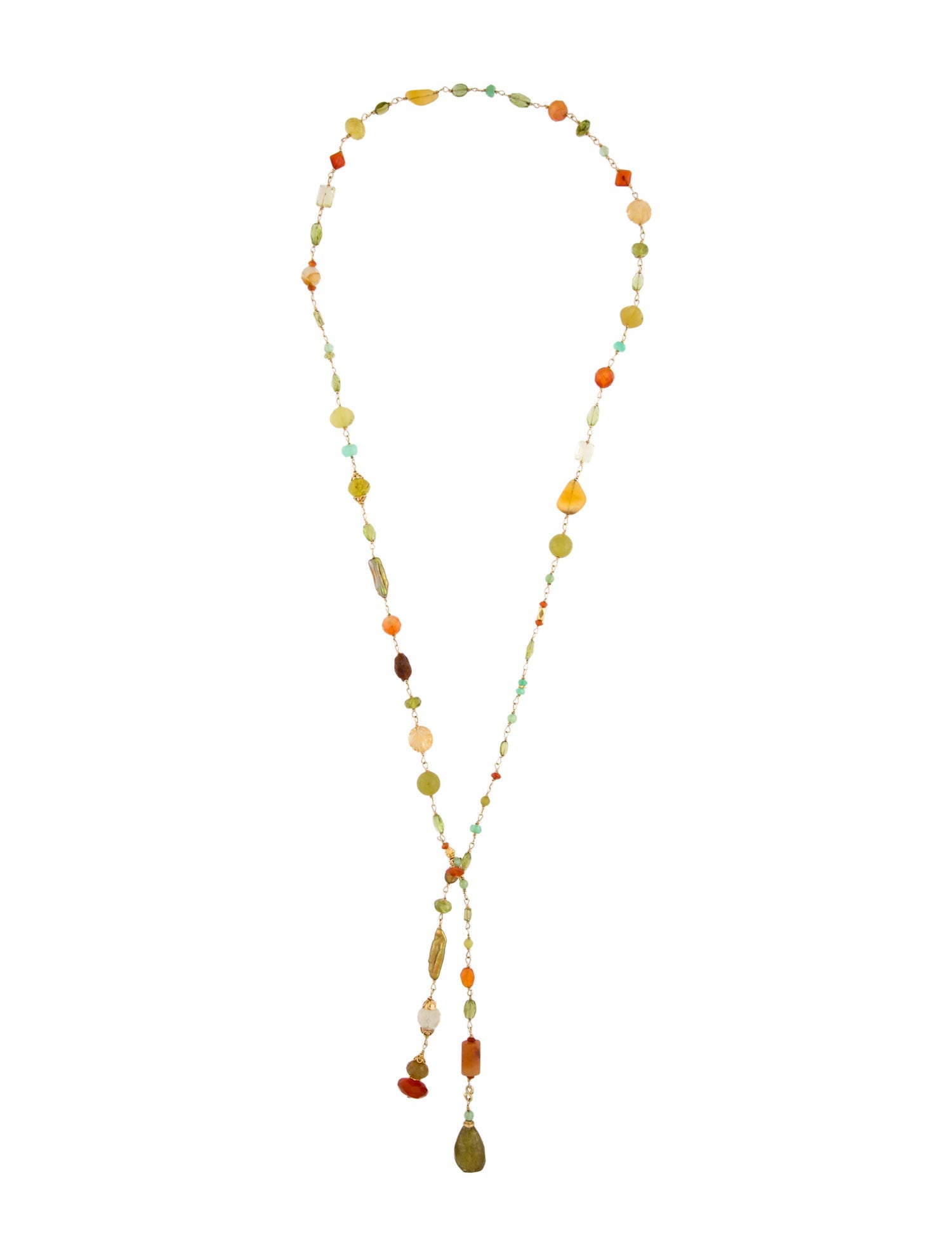 Necklace 18K Dyed Pearl & Multistone Tie