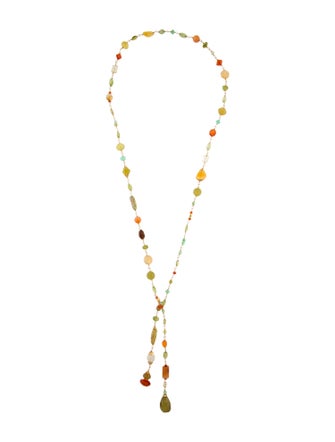 Necklace 18K Dyed Pearl & Multistone Tie Necklace