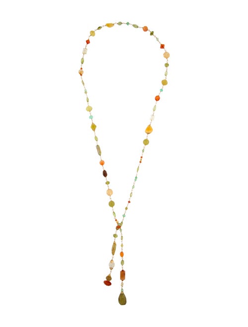 Necklace 18K Dyed Pearl & Multistone Tie Necklace