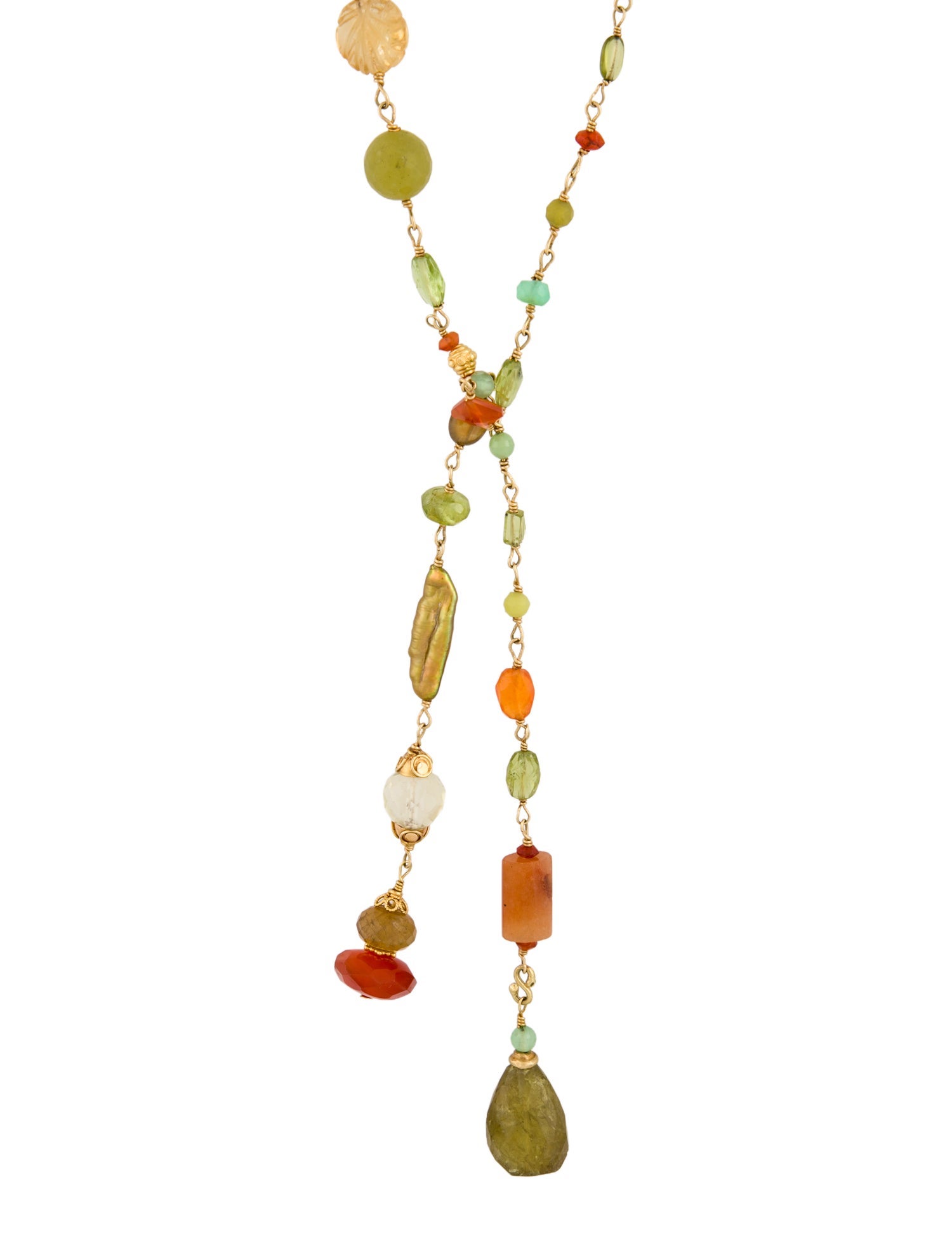 Necklace 18K Dyed Pearl & Multistone Tie