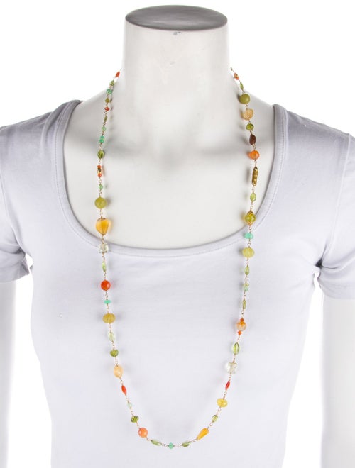Necklace 18K Dyed Pearl & Multistone Tie Necklace