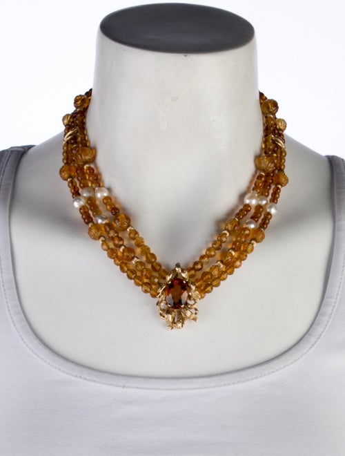 Necklace 14K Citrine & Pearl Bead Collar Necklace