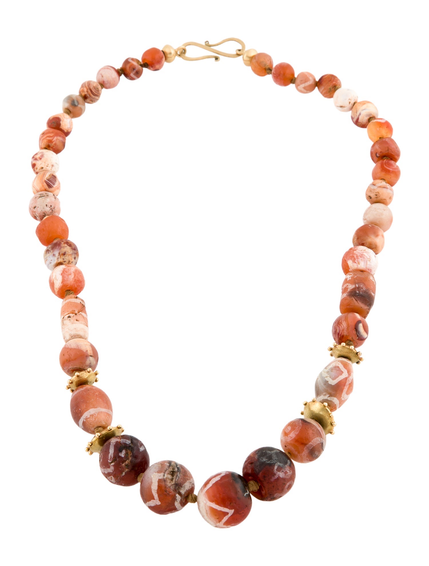 Necklace 18K Painted Carnelian Tibetan Dzi Bead Strand