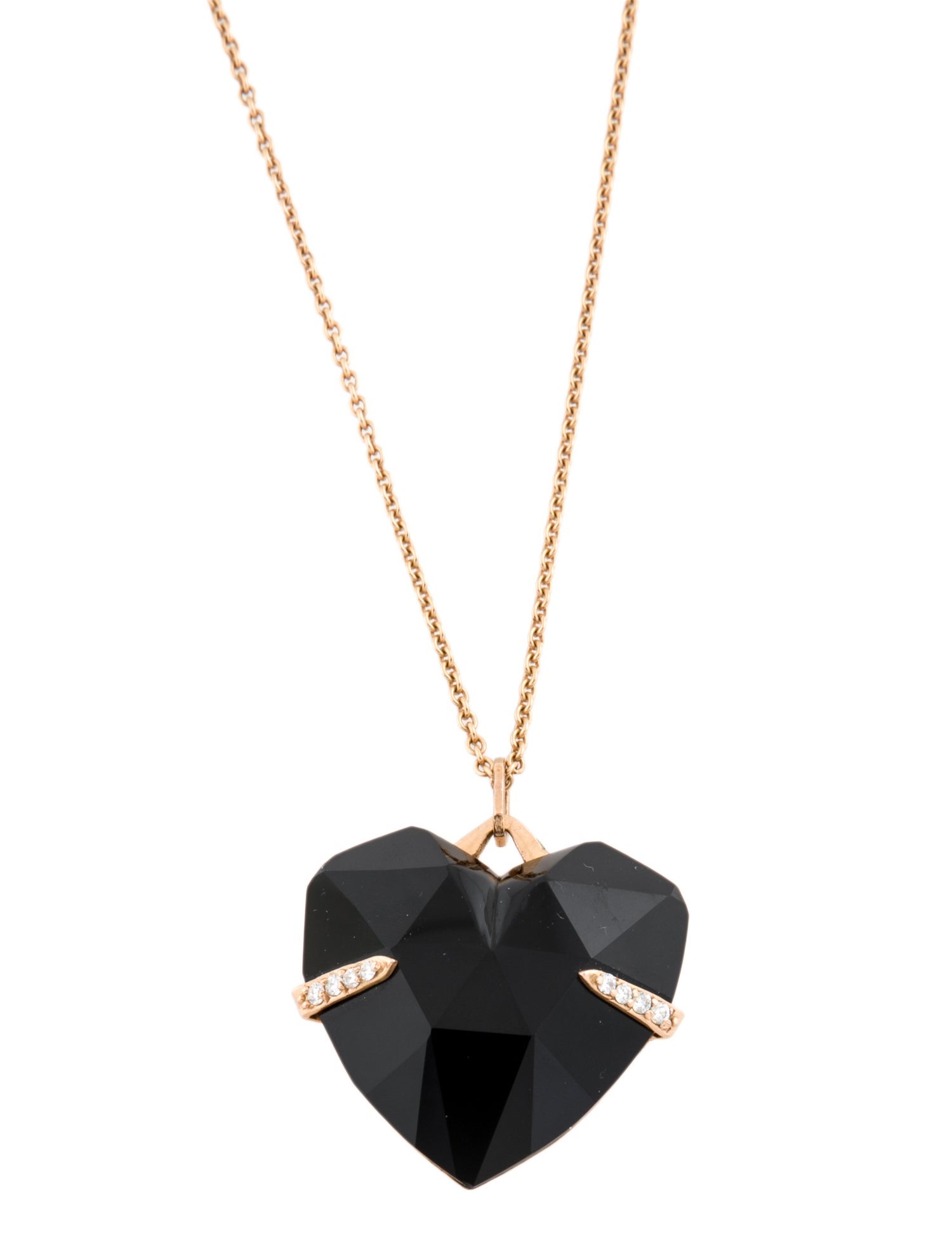 Necklace 18K Onyx & Diamond Heart Pendant