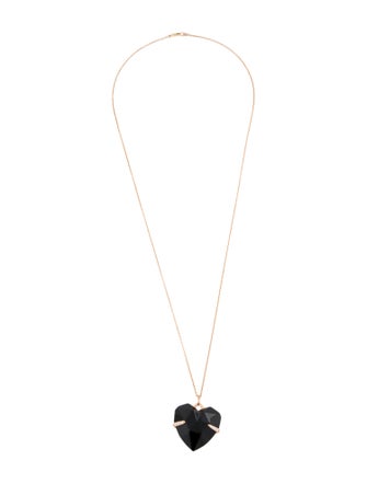 Necklace 18K Onyx & Diamond Heart Pendant Necklace