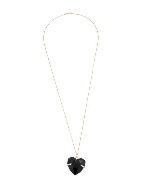 Necklace 18K Onyx & Diamond Heart Pendant Necklace