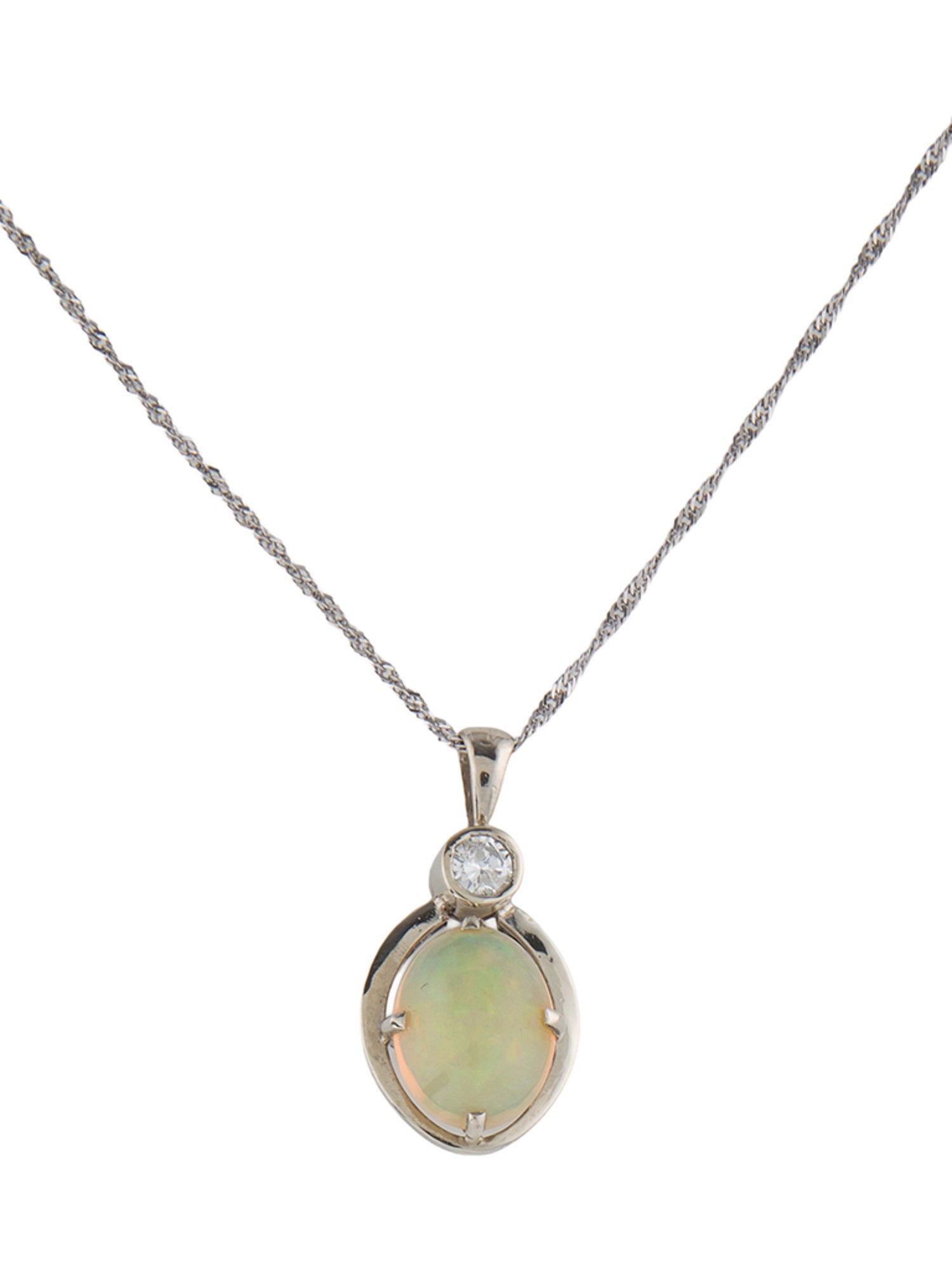 Necklace 14K 4.55ct Opal & DIamond Pendant