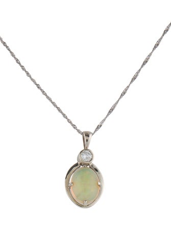 Necklace 14K 4.55ct Opal & DIamond Pendant Necklace