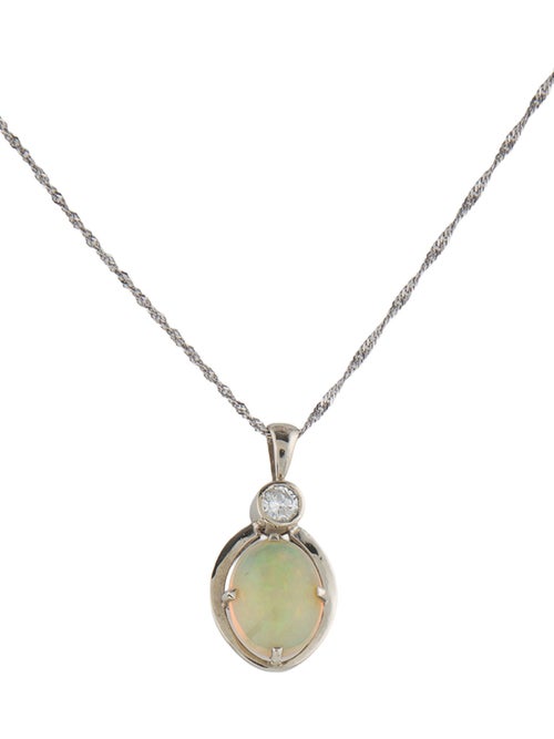 Necklace 14K 4.55ct Opal & DIamond Pendant Necklace